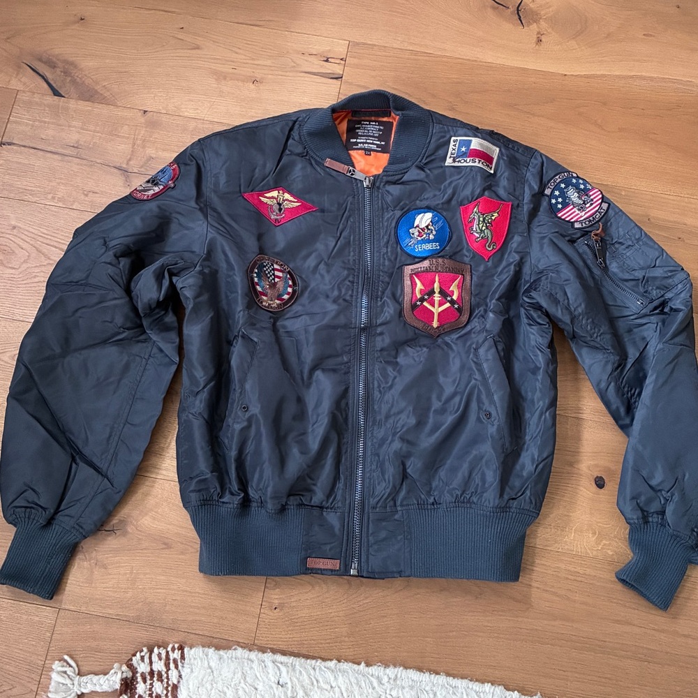 Gray top gun bomber jacket XXL